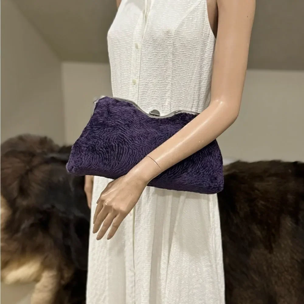 Purple Handmade Real Shearling leather Push Lock Shoulder Bag/Crossbody